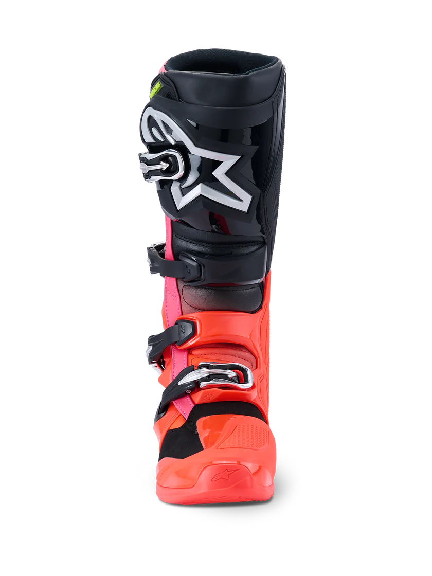 BOTA ALPINESTARS TECH 7 PRETO E ROSA FLUORESCENTE