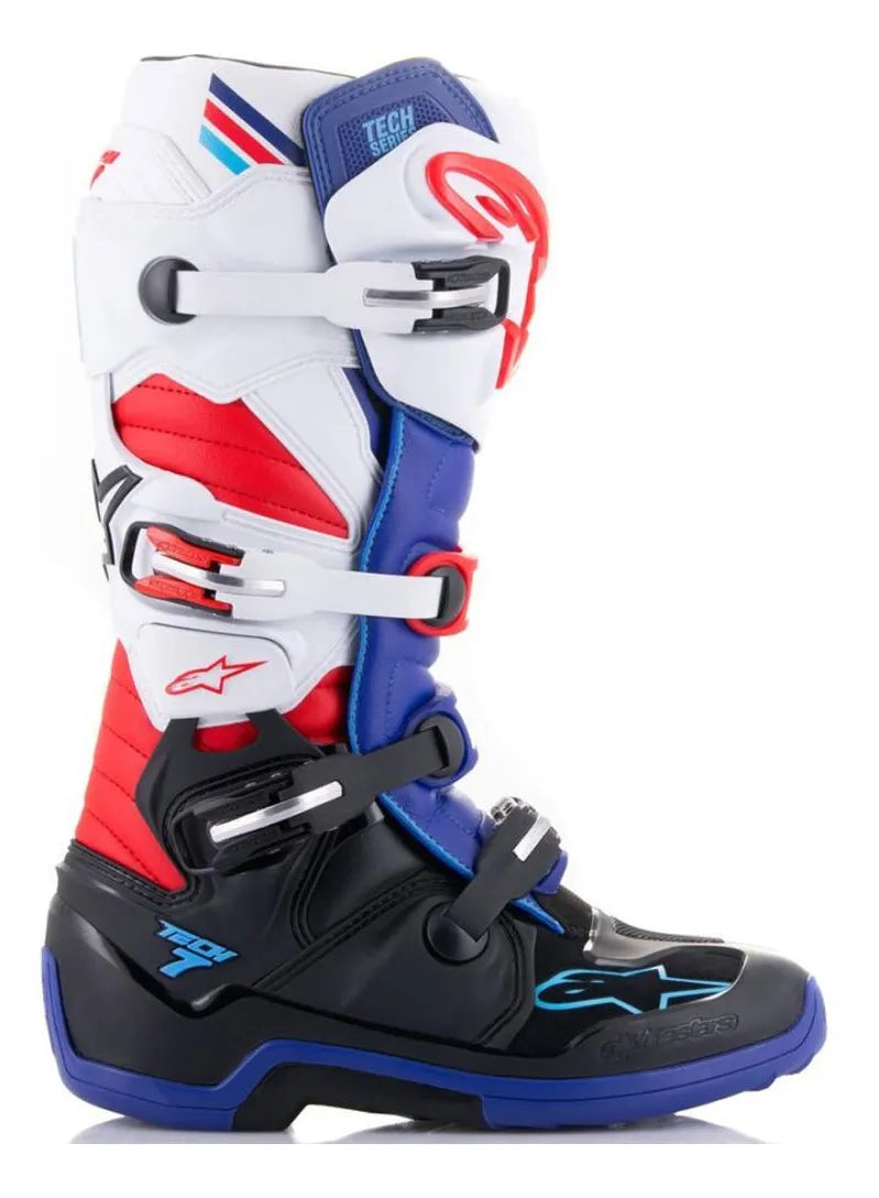 BOTA ALPINESTARS TECH 7 BRANCA/AZUL/VERMELHA