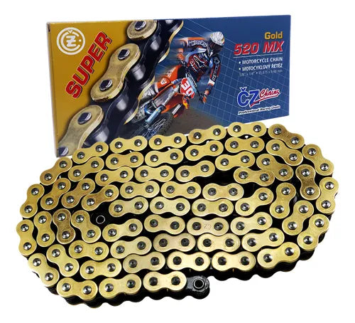 CORRENTE PARA MOTOCICLETA CZ CHAINS 520 MX GOLD COM 118 ELOS